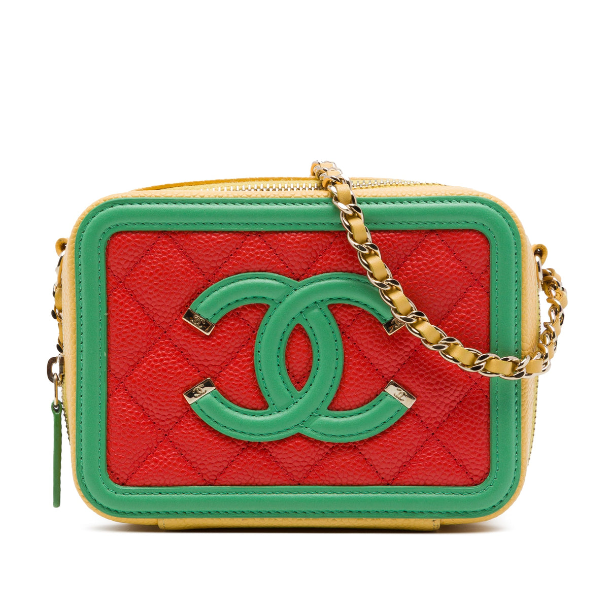 Chanel Mini Tricolor Caviar CC Filigree Vanity Case — Orange