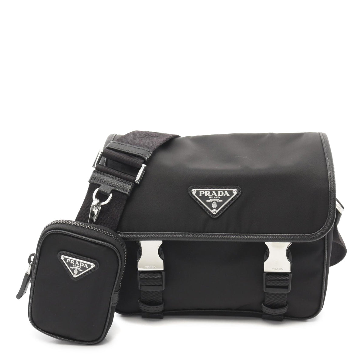 Prada Tessuto Zip Buckle Messenger Bag