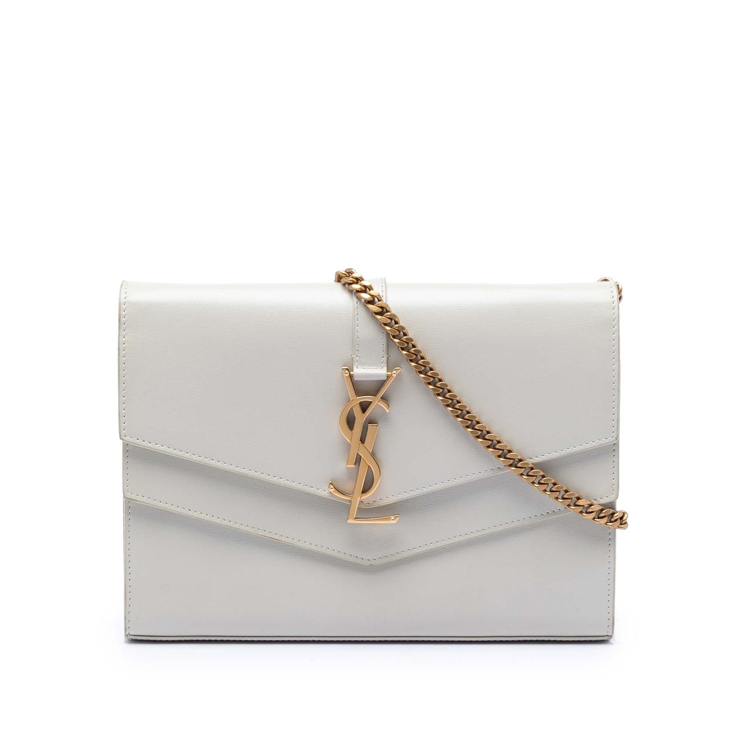 Saint Laurent Leather Monogram Sulpice Chain Wallet