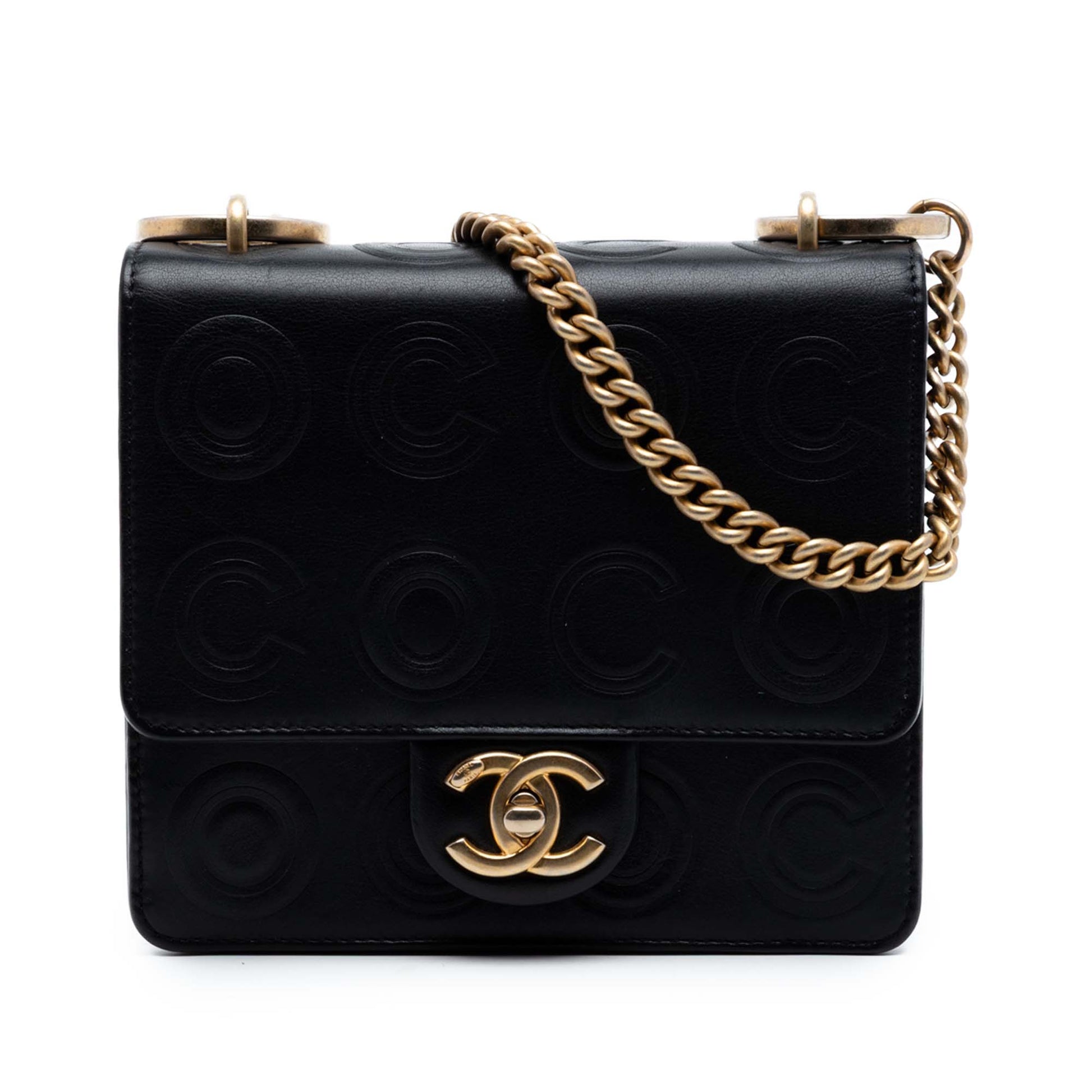 Chanel Mini Square Calfskin Coco Embossed Flap