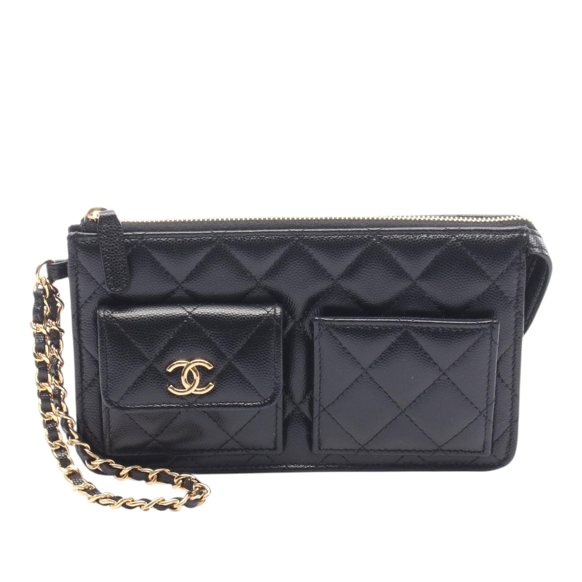 Chanel Quilted Caviar Polly Pocket Wristlet Pouch