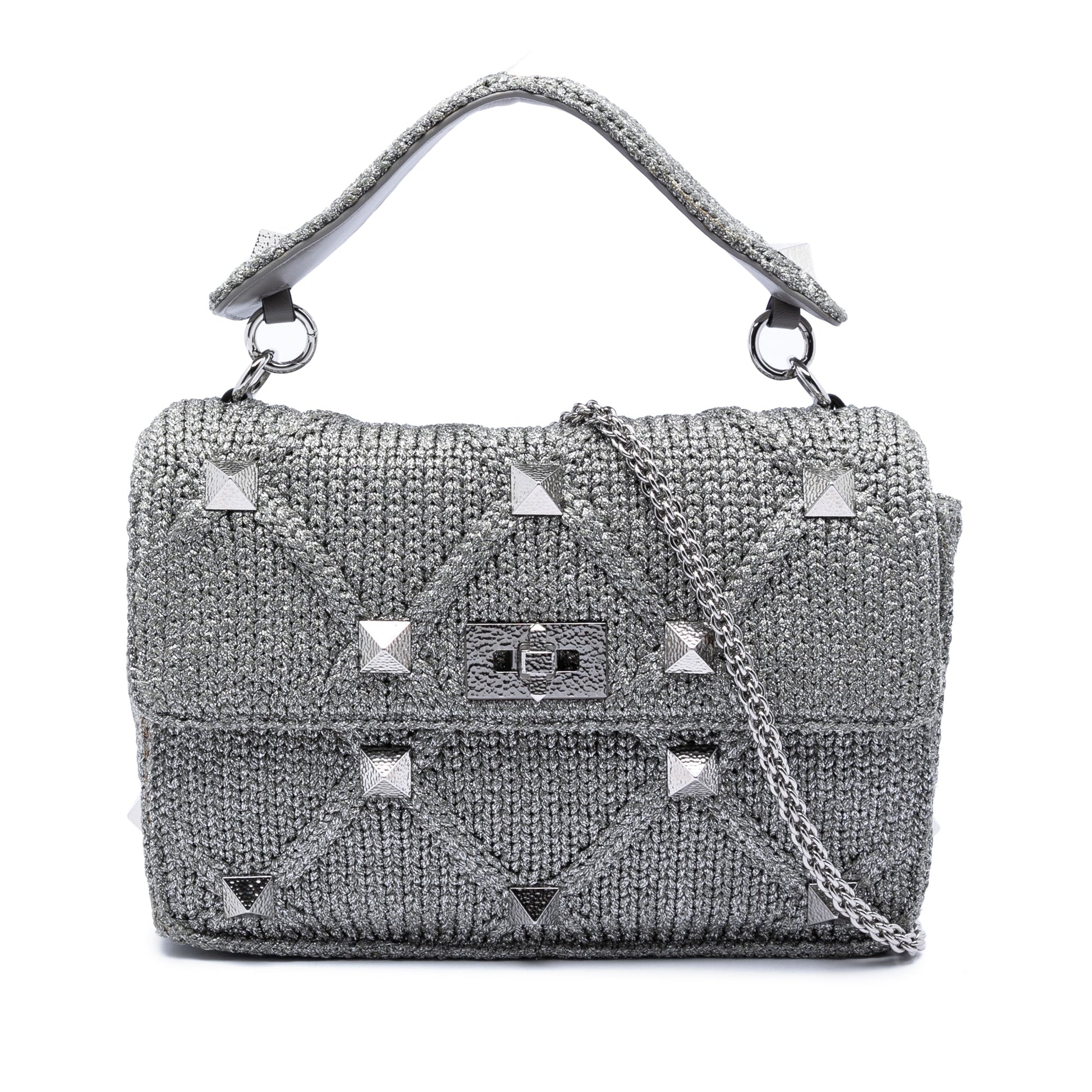 Valentino Large Metallic Knit Roman Stud Satchel