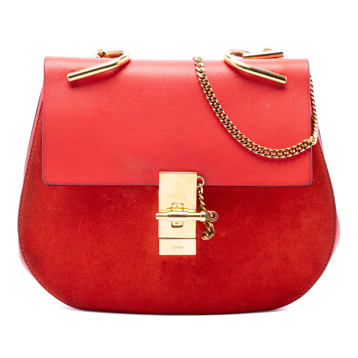 Chloé Small Suede and Calfskin Drew Crossbody — Red