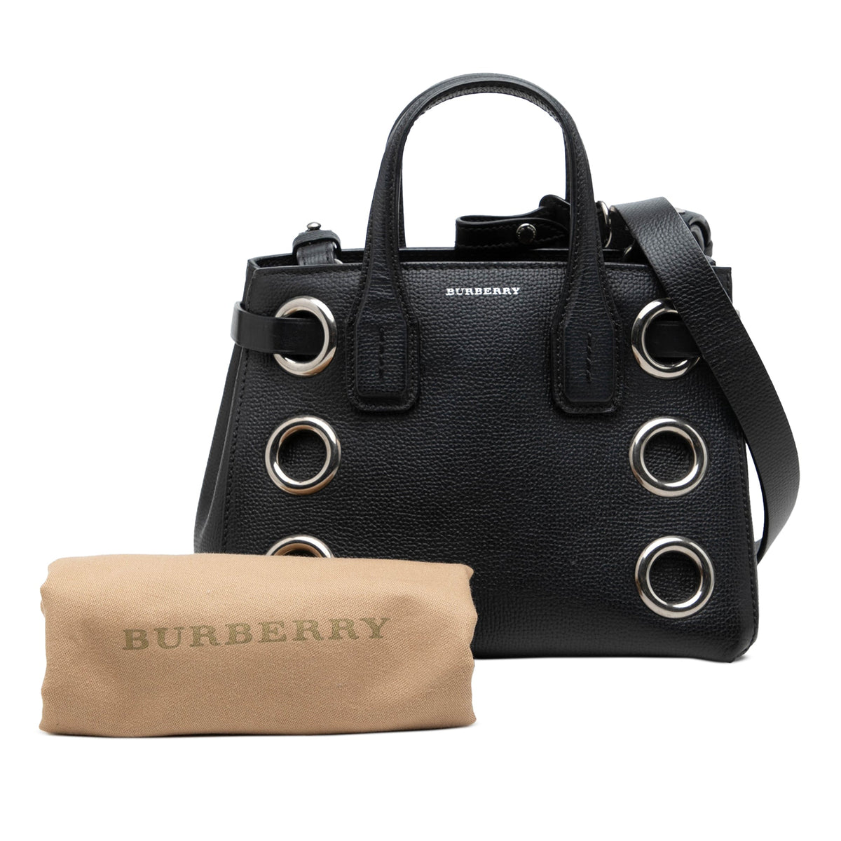 Burberry Baby Grained Calfskin Grommet Banner Satchel — Black