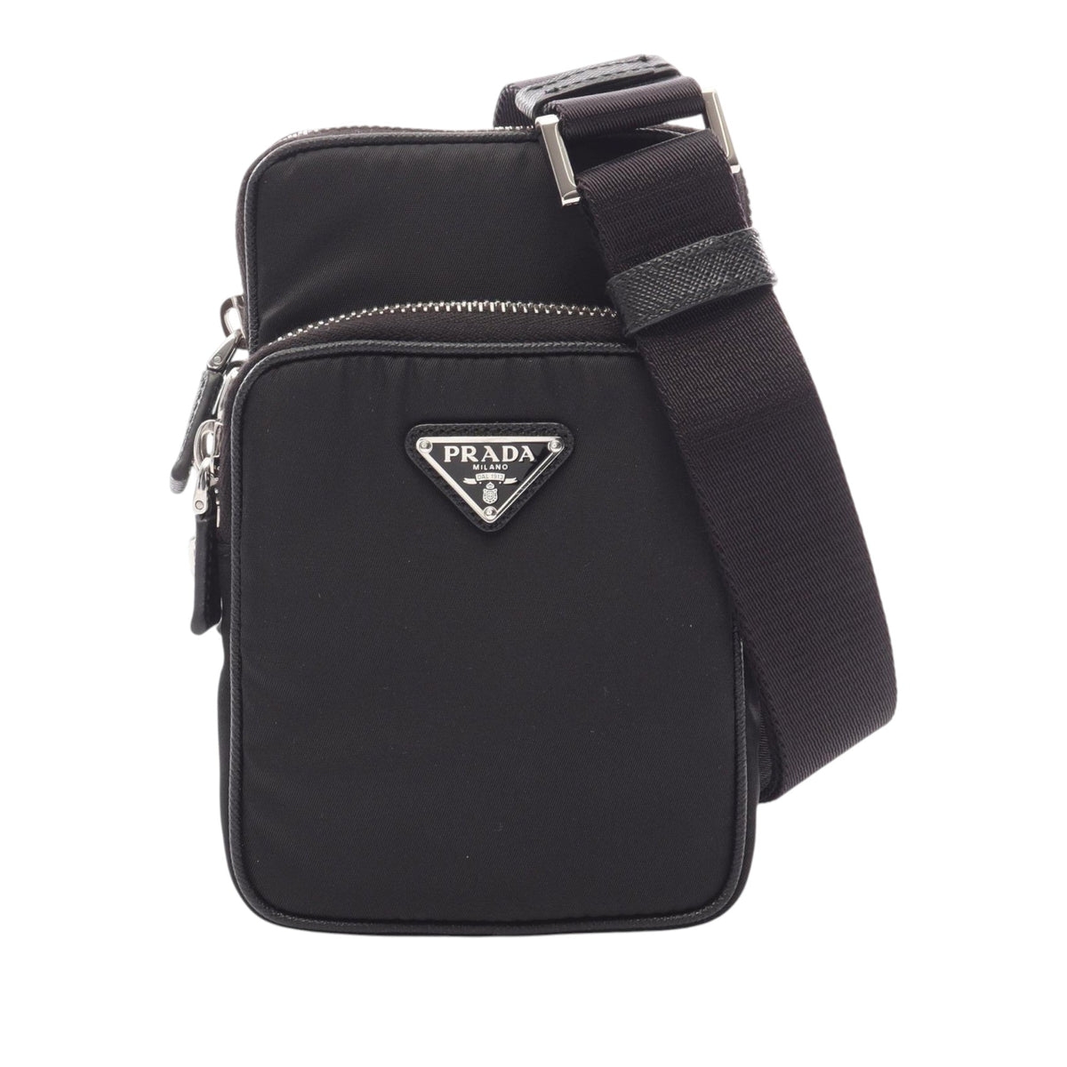 Prada Tessuto Phone Holder Crossbody — Black