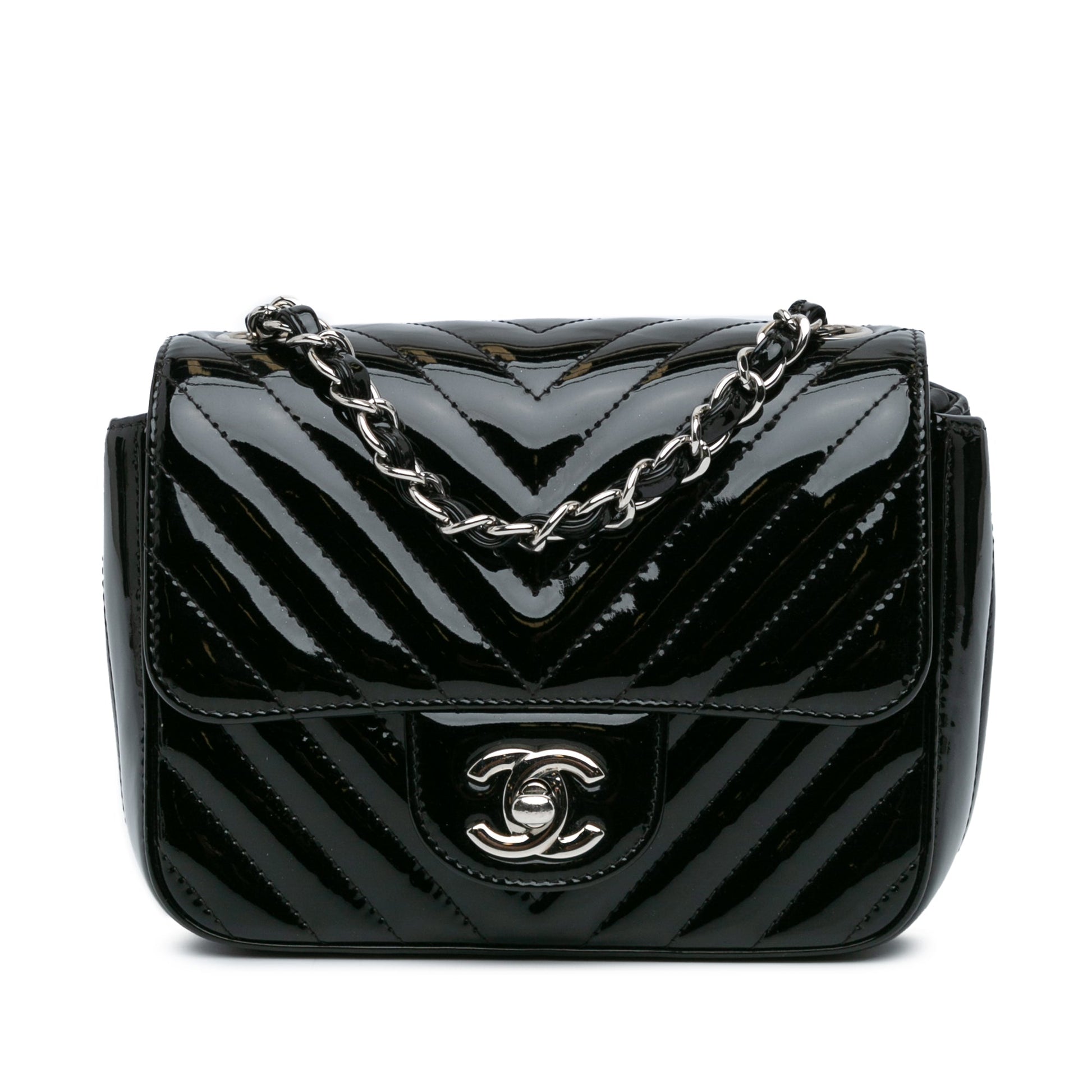 Chanel Mini Square Classic Chevron Patent Flap