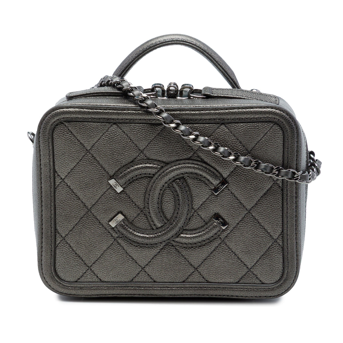 Chanel Small Metallic Caviar CC Filigree Vanity Case