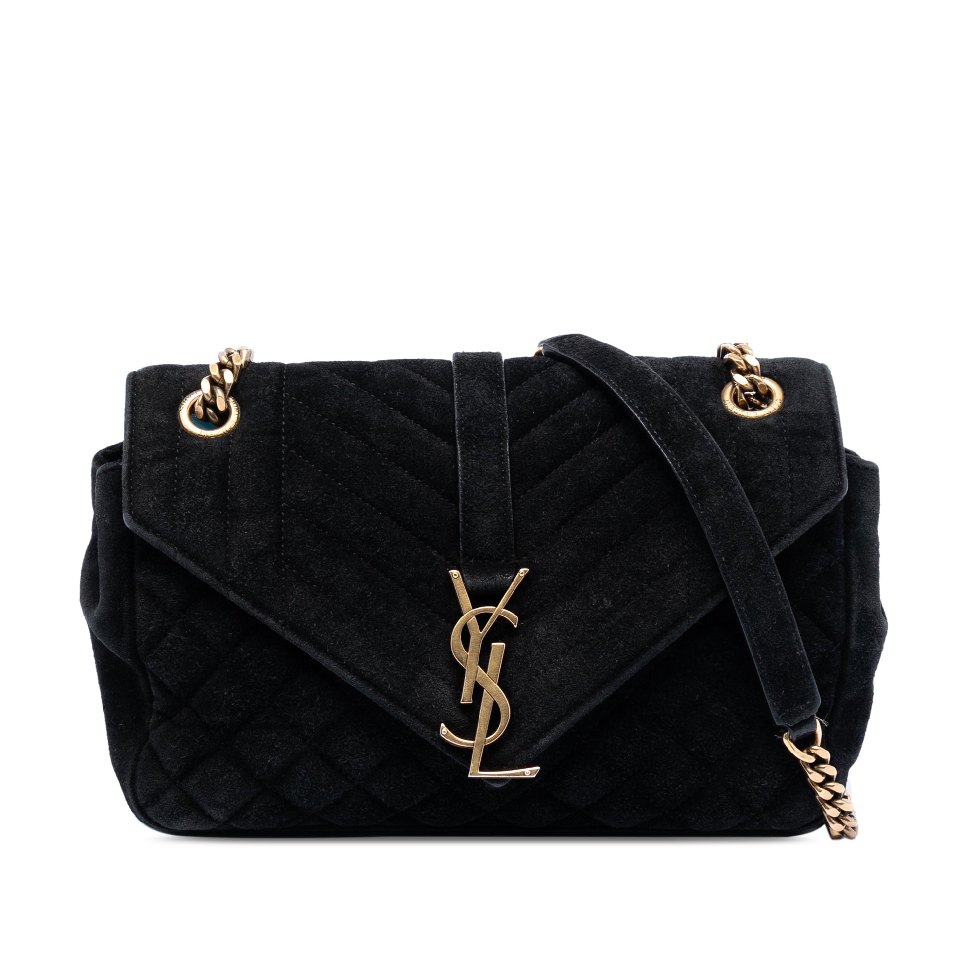 Saint Laurent Medium Suede Triquilt Monogram College Bag