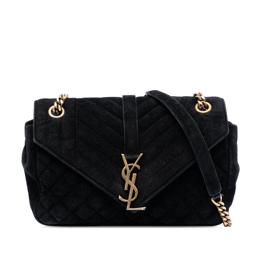 Saint Laurent Medium Suede Triquilt Monogram College Bag