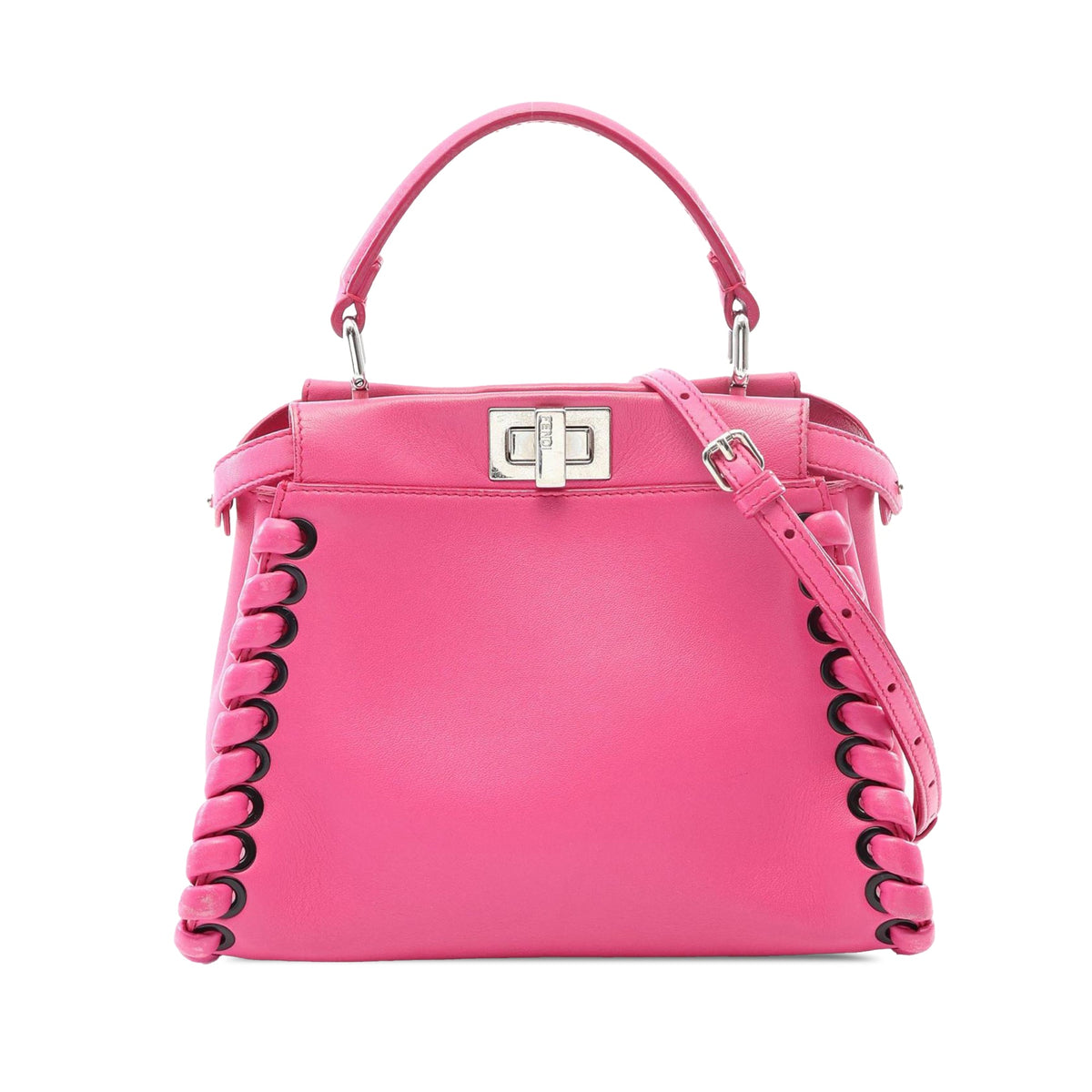 Fendi Mini Leather Lace Up Peekaboo Iconic Satchel — Pink