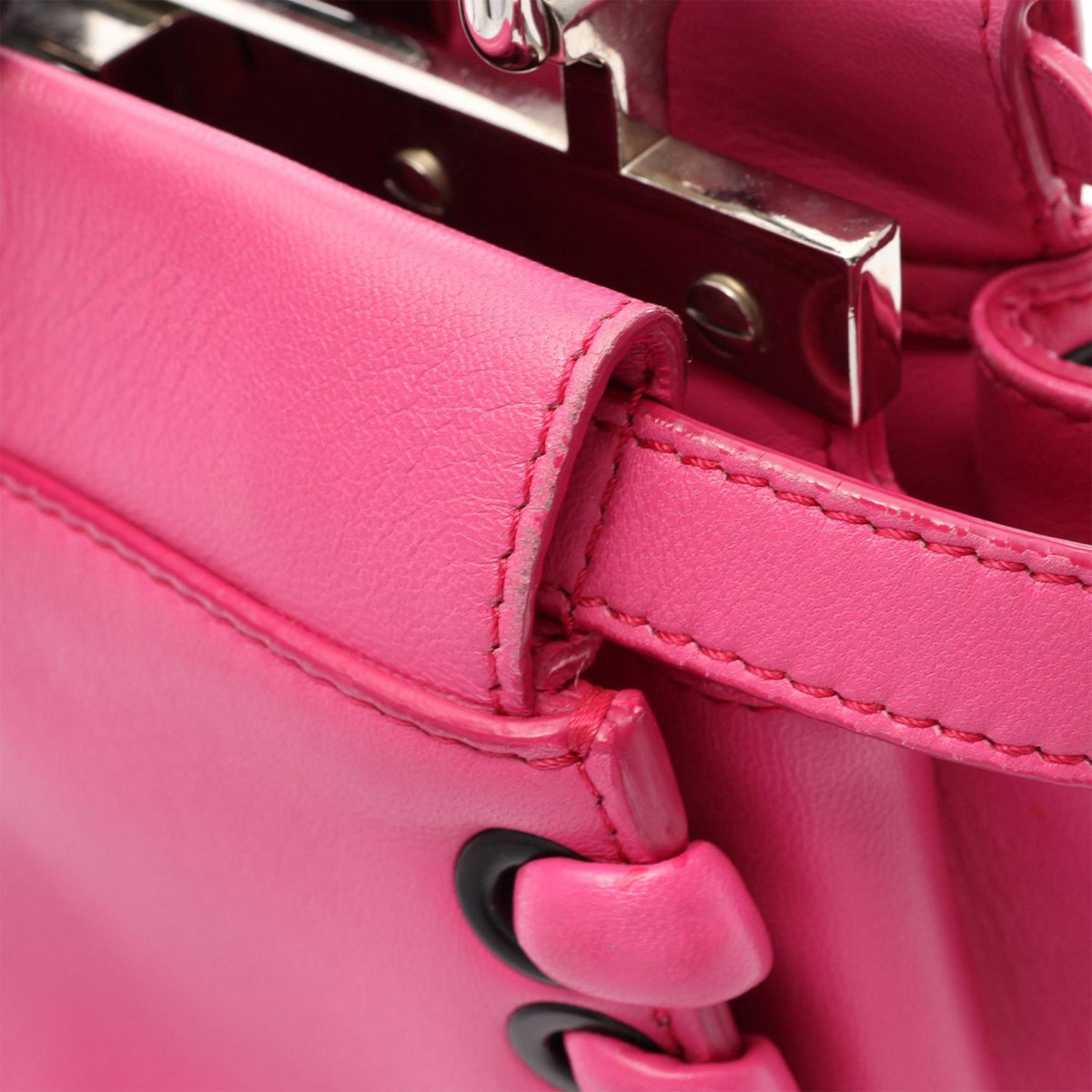 Fendi Mini Leather Lace Up Peekaboo Iconic Satchel — Pink