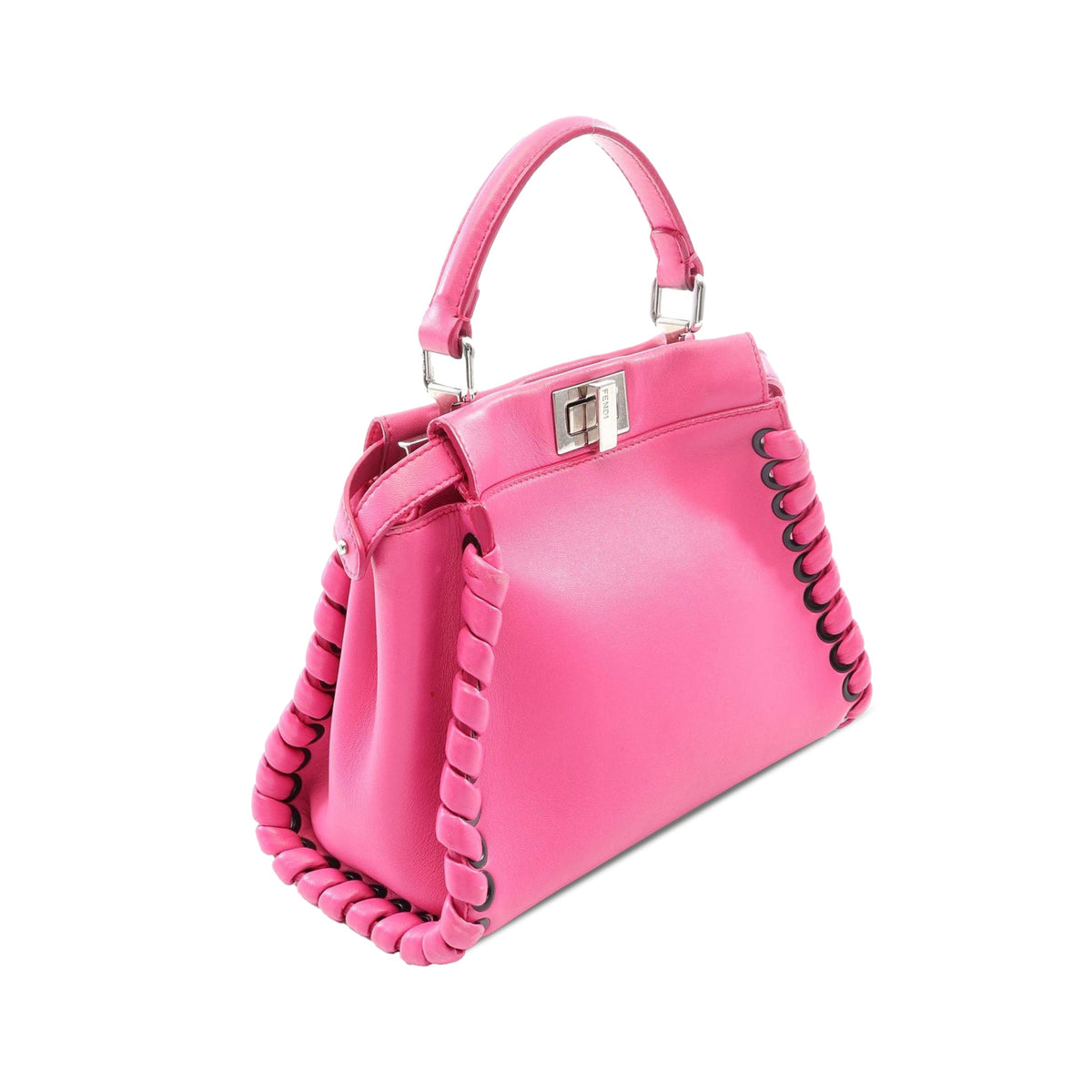 Fendi Mini Leather Lace Up Peekaboo Iconic Satchel — Pink