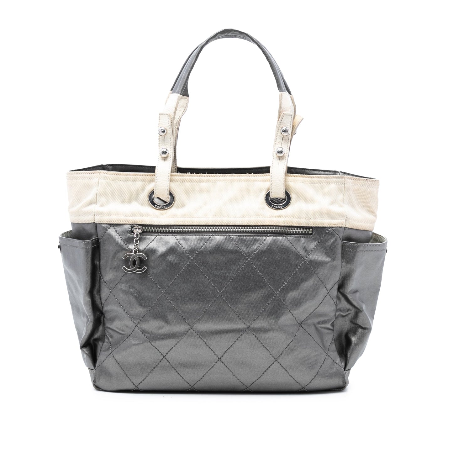 Chanel Large Bicolor Quilted Coated Canvas Paris Biarritz Tote