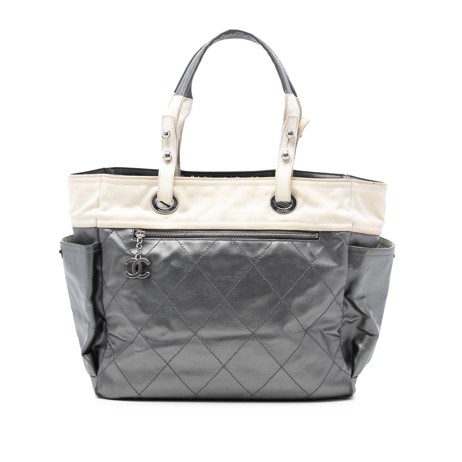 Chanel Large Bicolor Quilted Coated Canvas Paris Biarritz Tote