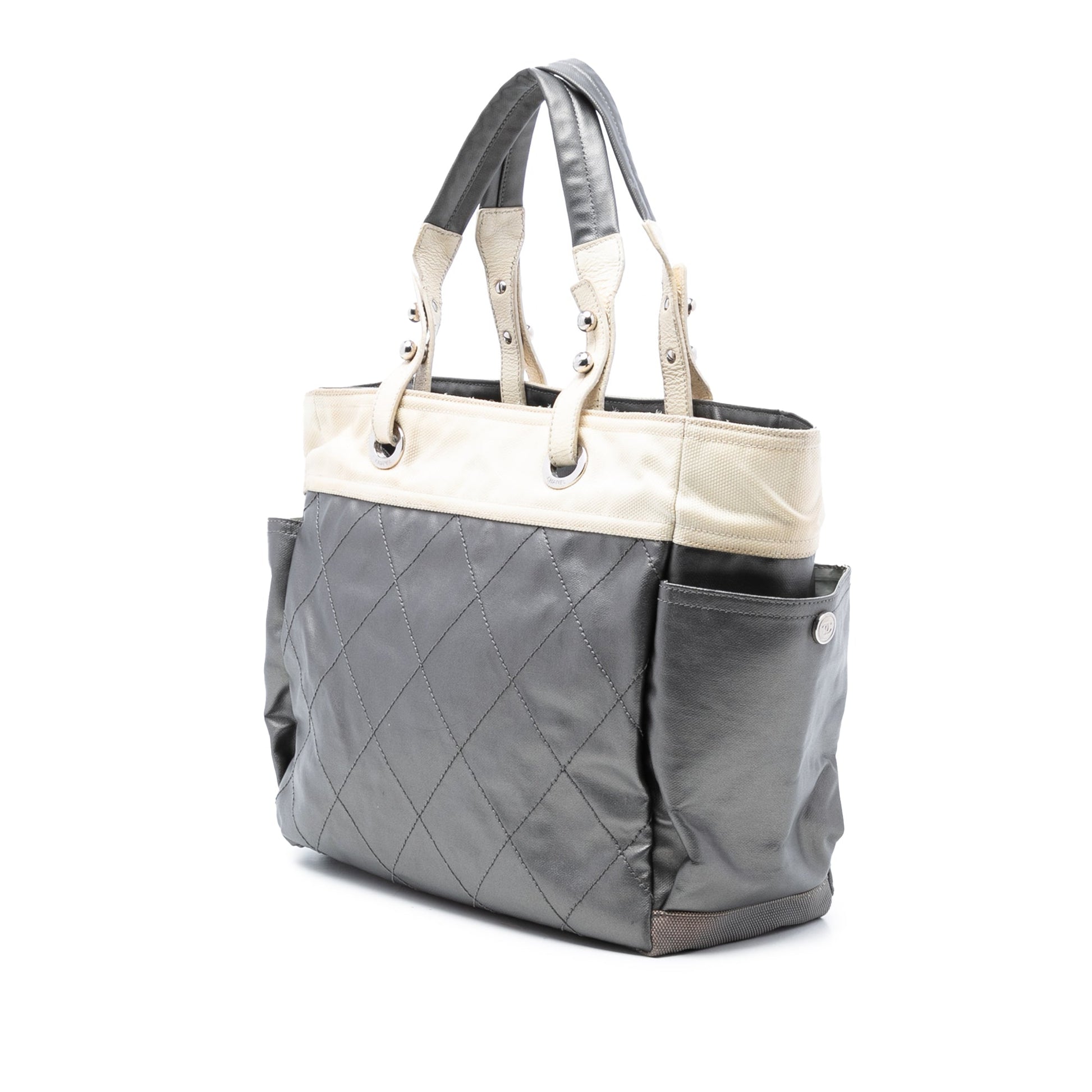 Chanel Large Bicolor Quilted Coated Canvas Paris Biarritz Tote