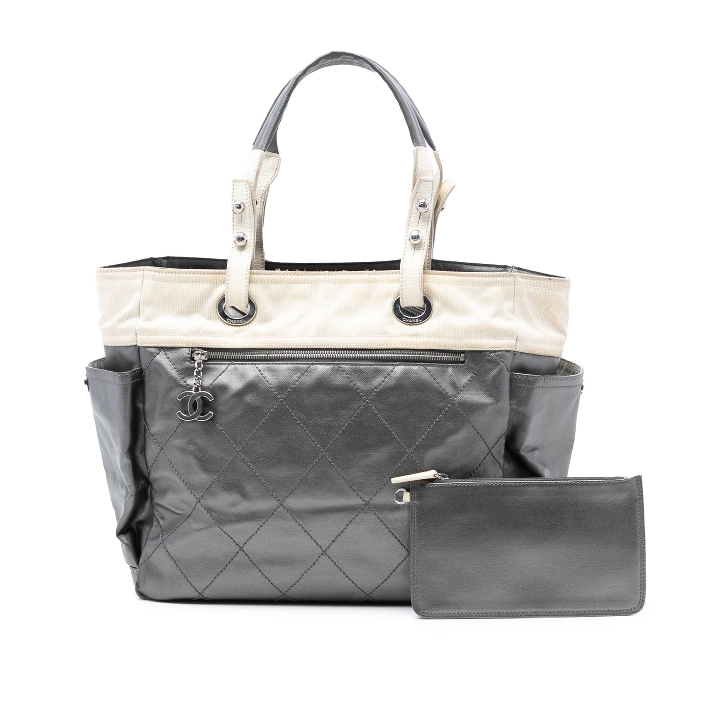 Chanel Large Bicolor Quilted Coated Canvas Paris Biarritz Tote