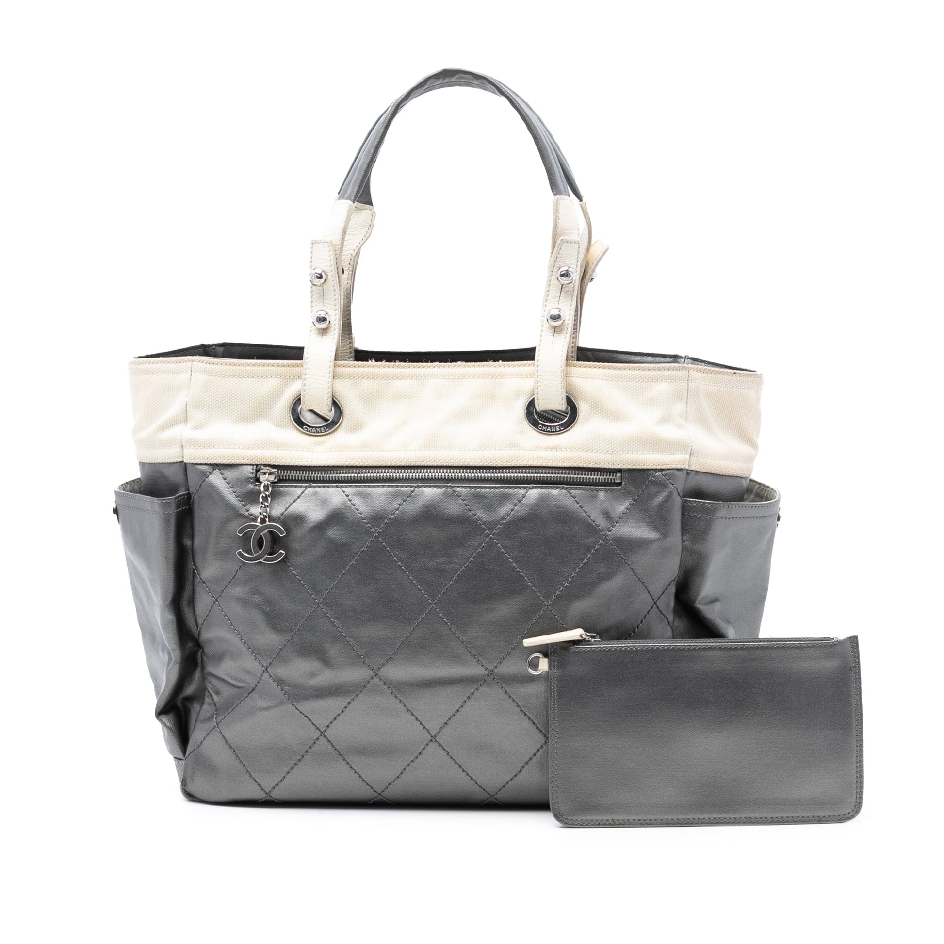 Chanel Large Bicolor Quilted Coated Canvas Paris Biarritz Tote