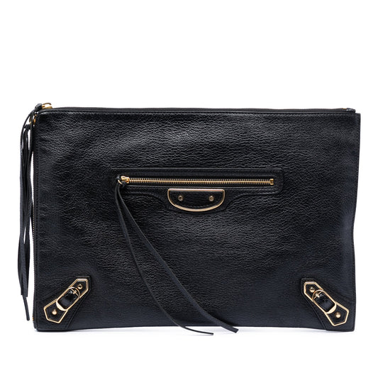 Balenciaga Goatskin Motocross Classic Metallic Edge Clutch