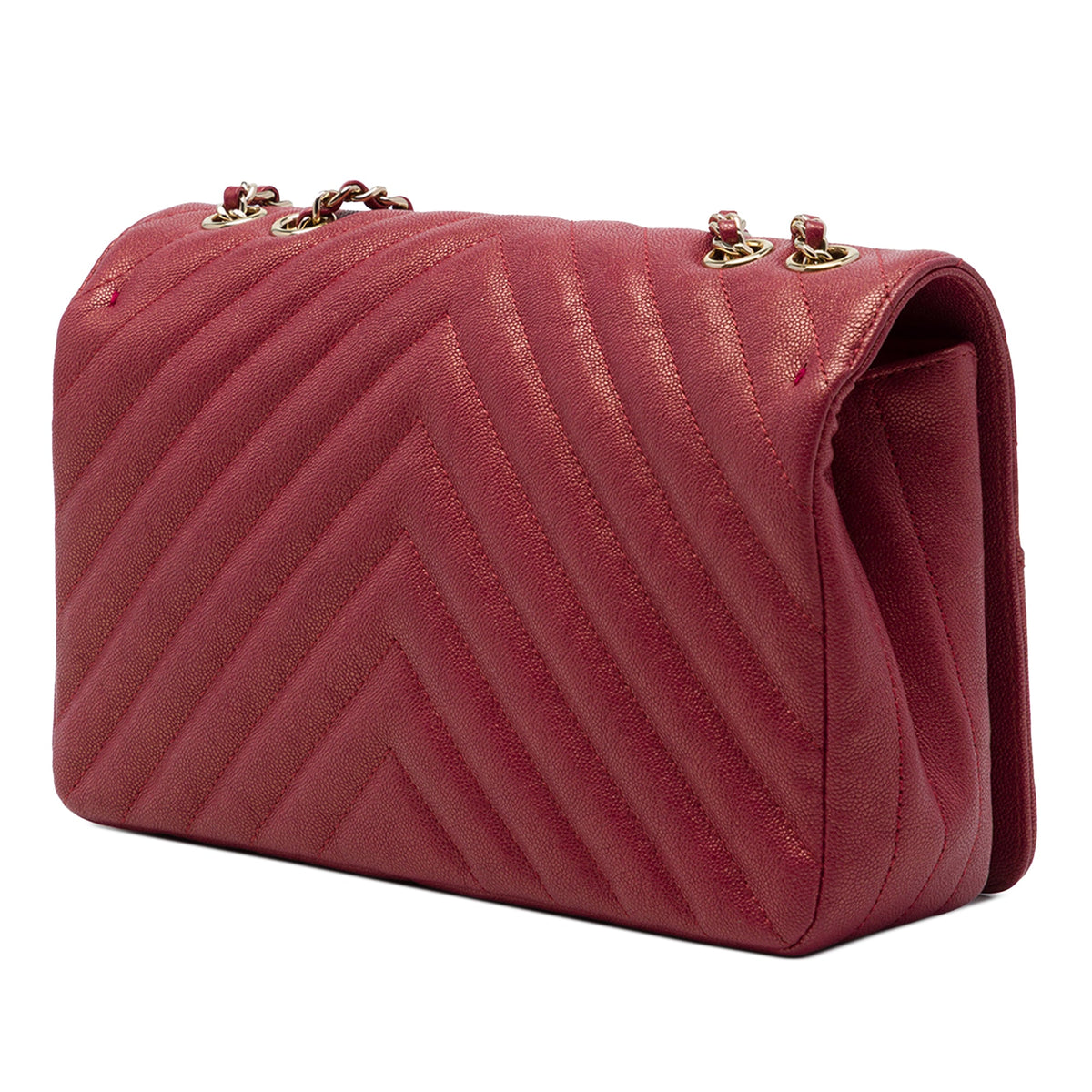 Chanel Medium Chevron Iridescent Caviar Statement Flap — Red