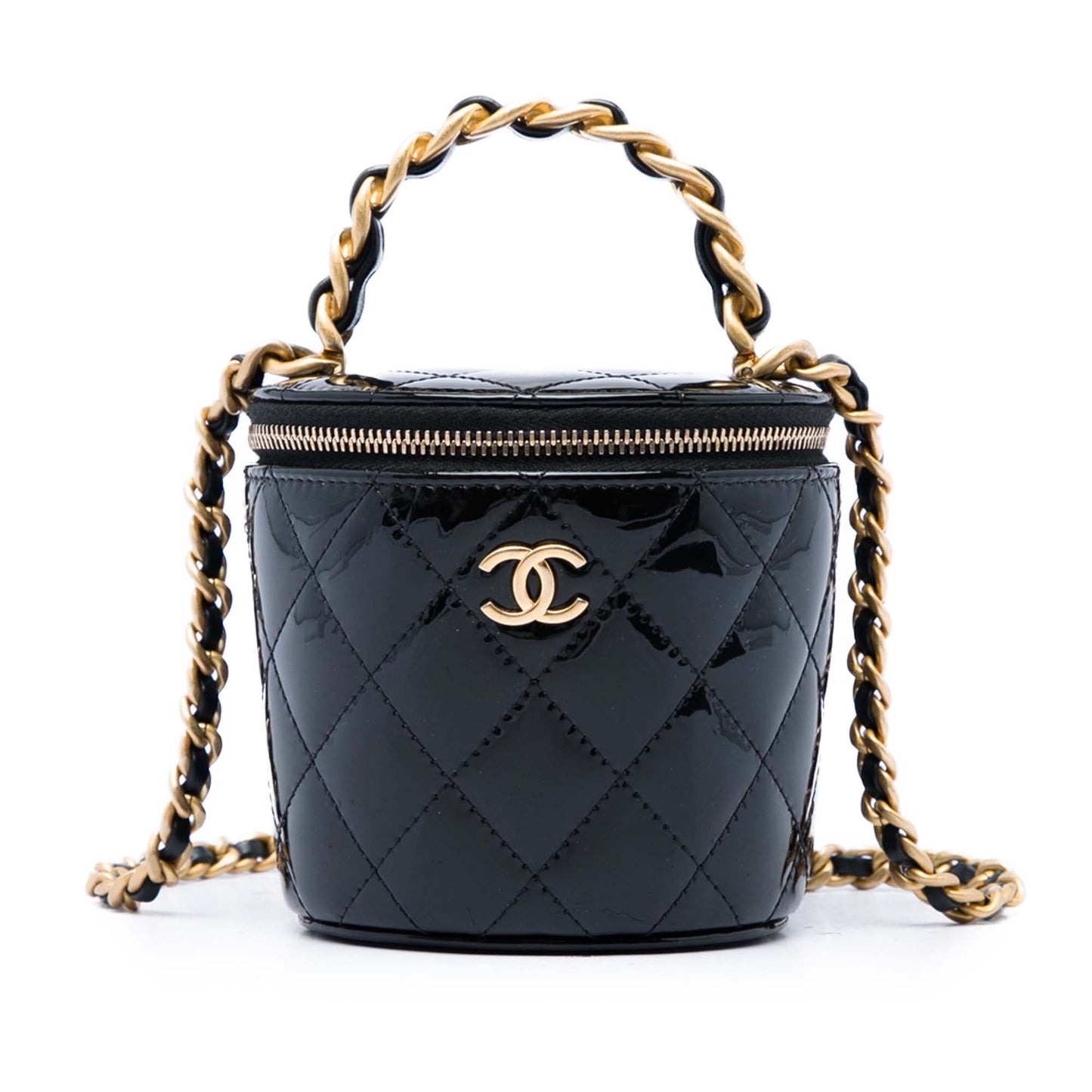 Chanel Quilted Patent Afternoon Tea Top Handle Vanity Case with Chain