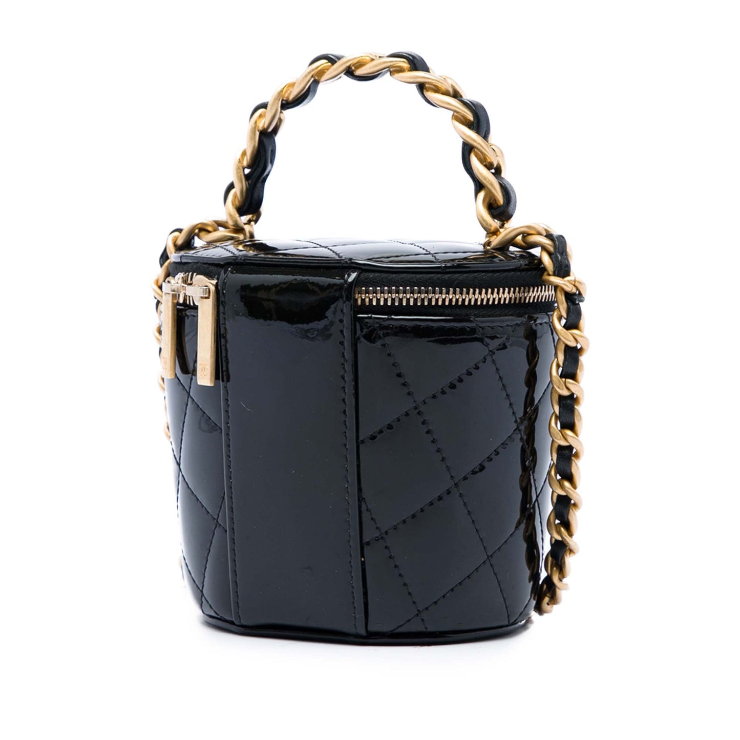 Chanel Quilted Patent Afternoon Tea Top Handle Vanity Case with Chain