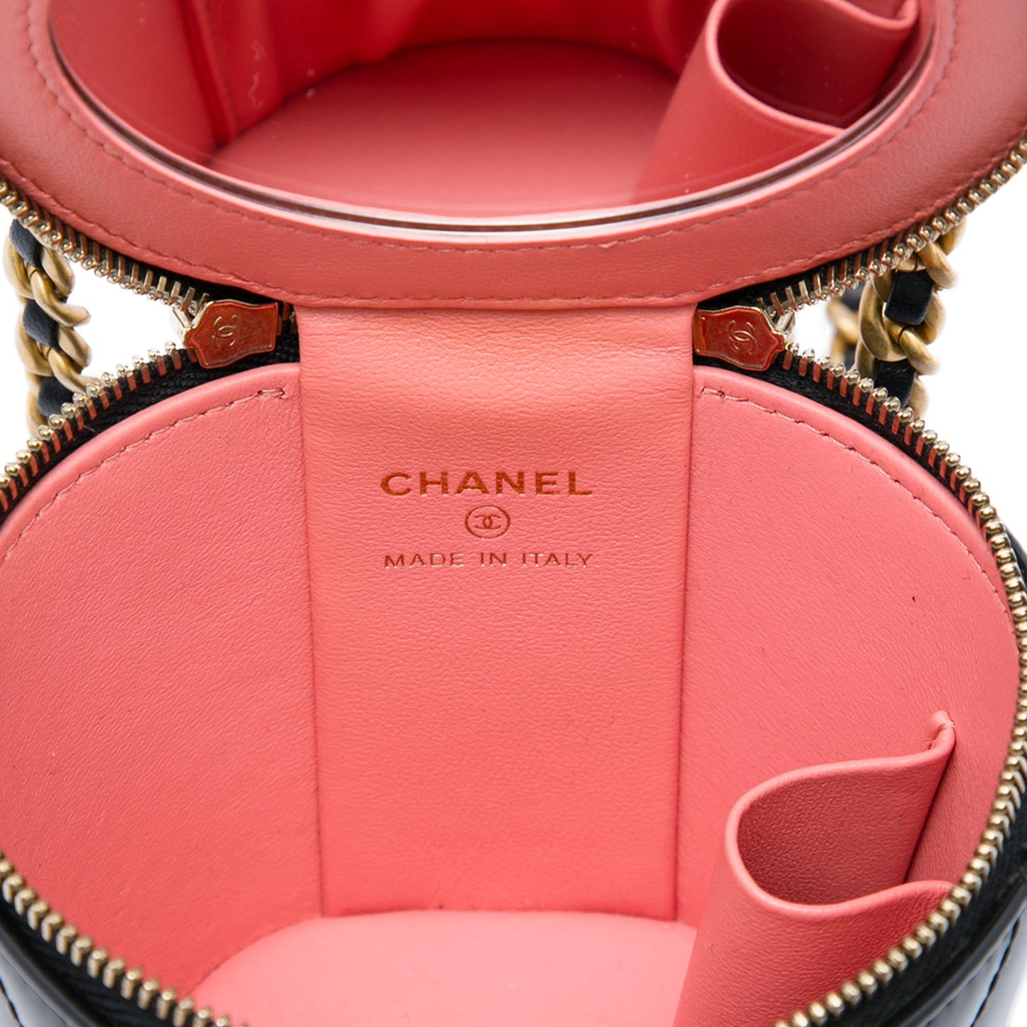 Chanel Quilted Patent Afternoon Tea Top Handle Vanity Case with Chain