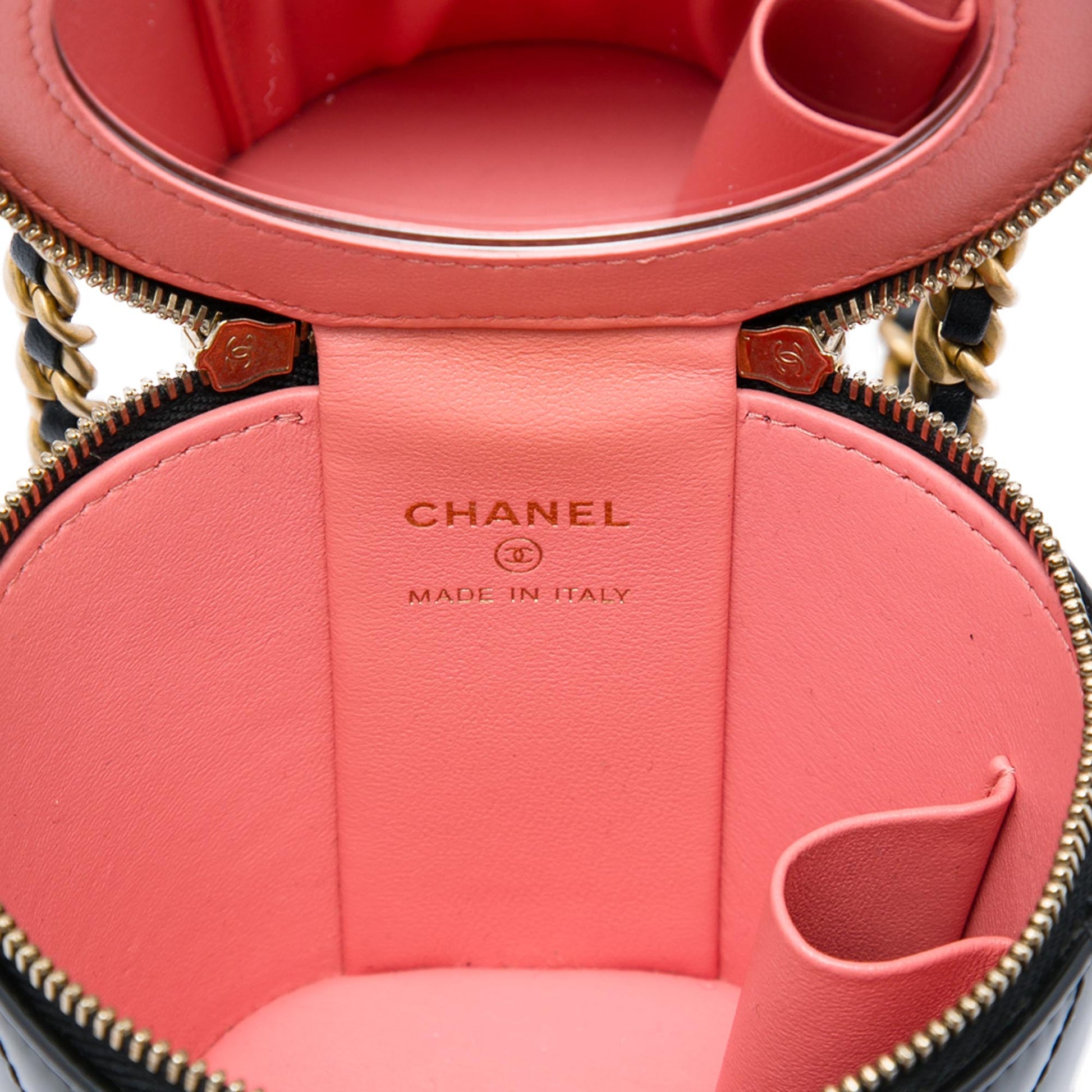 Chanel Quilted Patent Afternoon Tea Top Handle Vanity Case with Chain