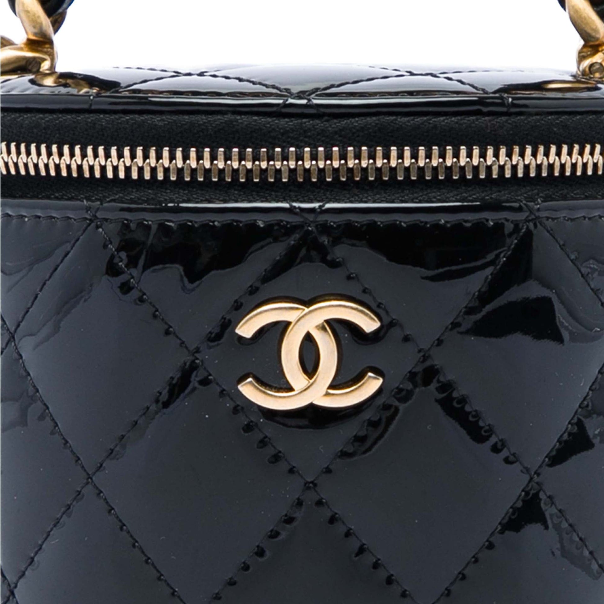 Chanel Quilted Patent Afternoon Tea Top Handle Vanity Case with Chain