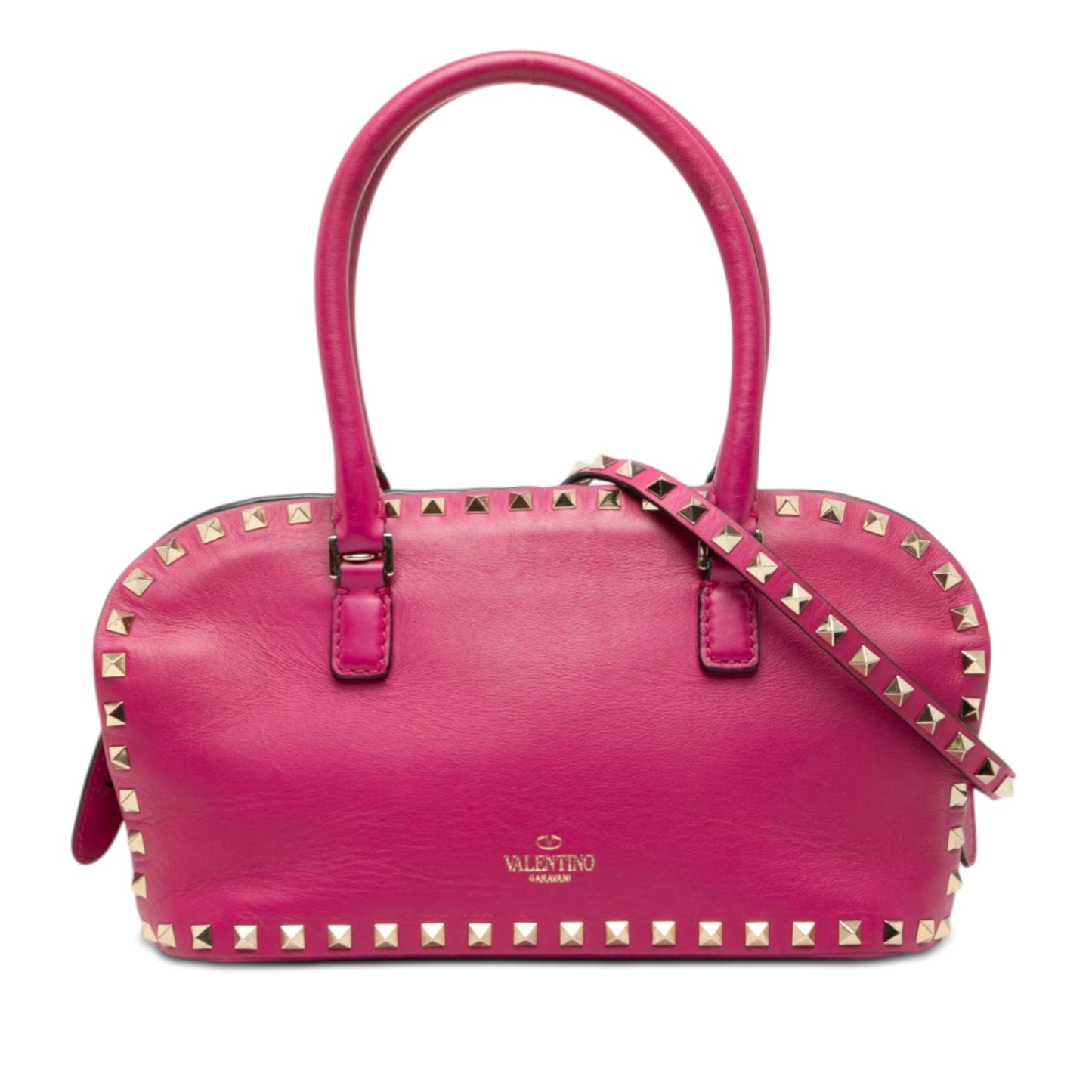 Leather Rockstud Top Handle Bag