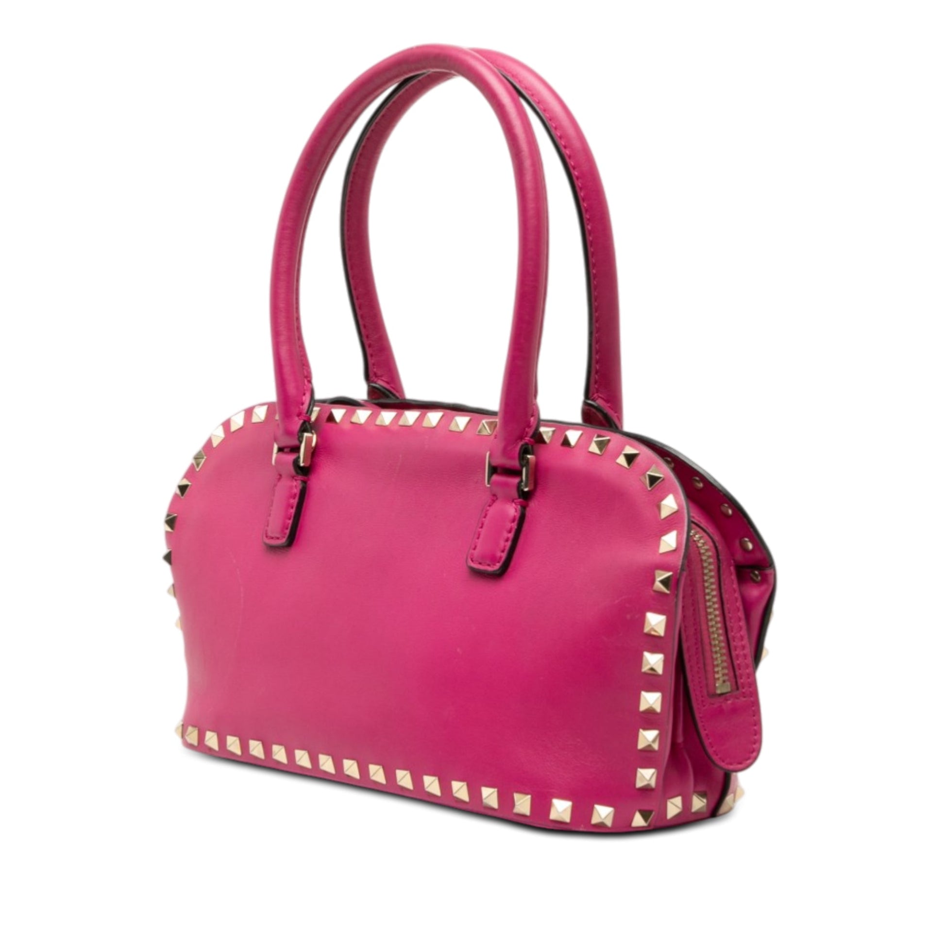 Leather Rockstud Top Handle Bag