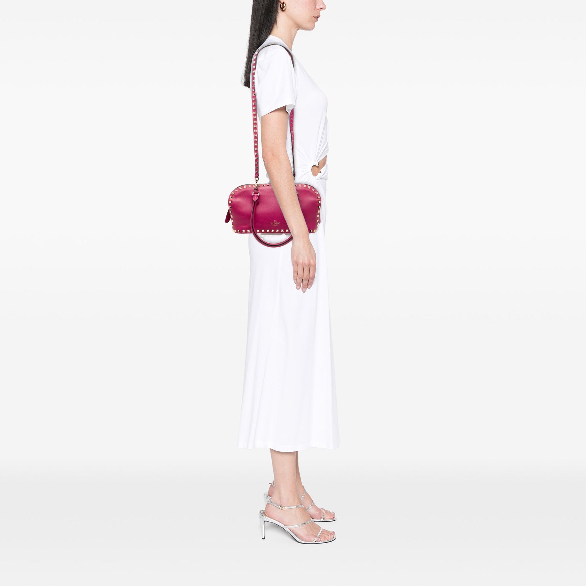 Leather Rockstud Top Handle Bag
