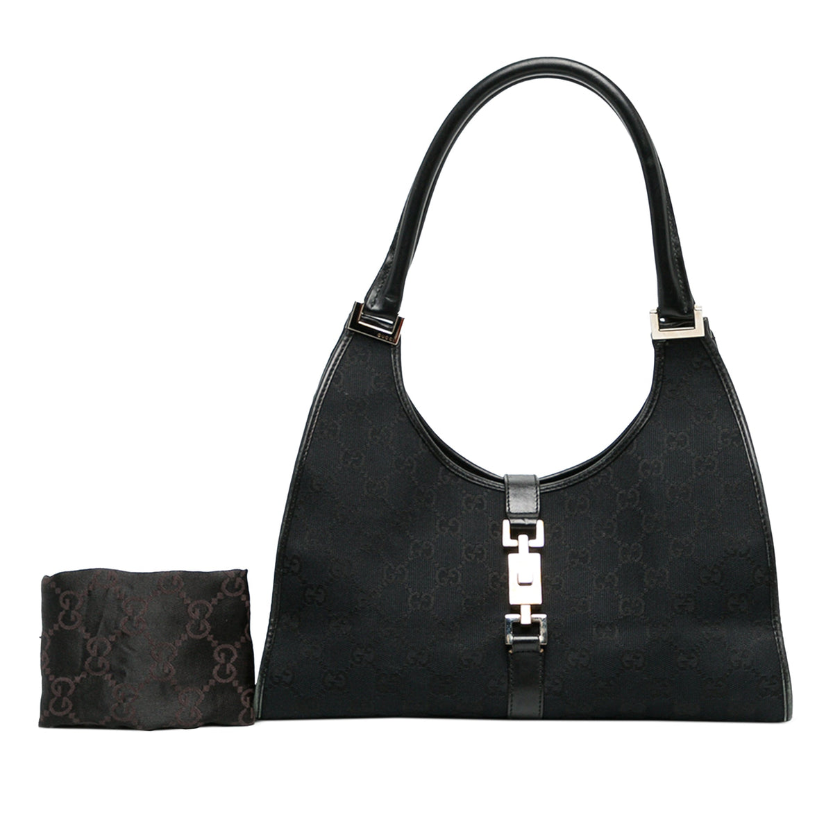 Gucci GG Canvas Jackie Bardot Shoulder Bag — Black