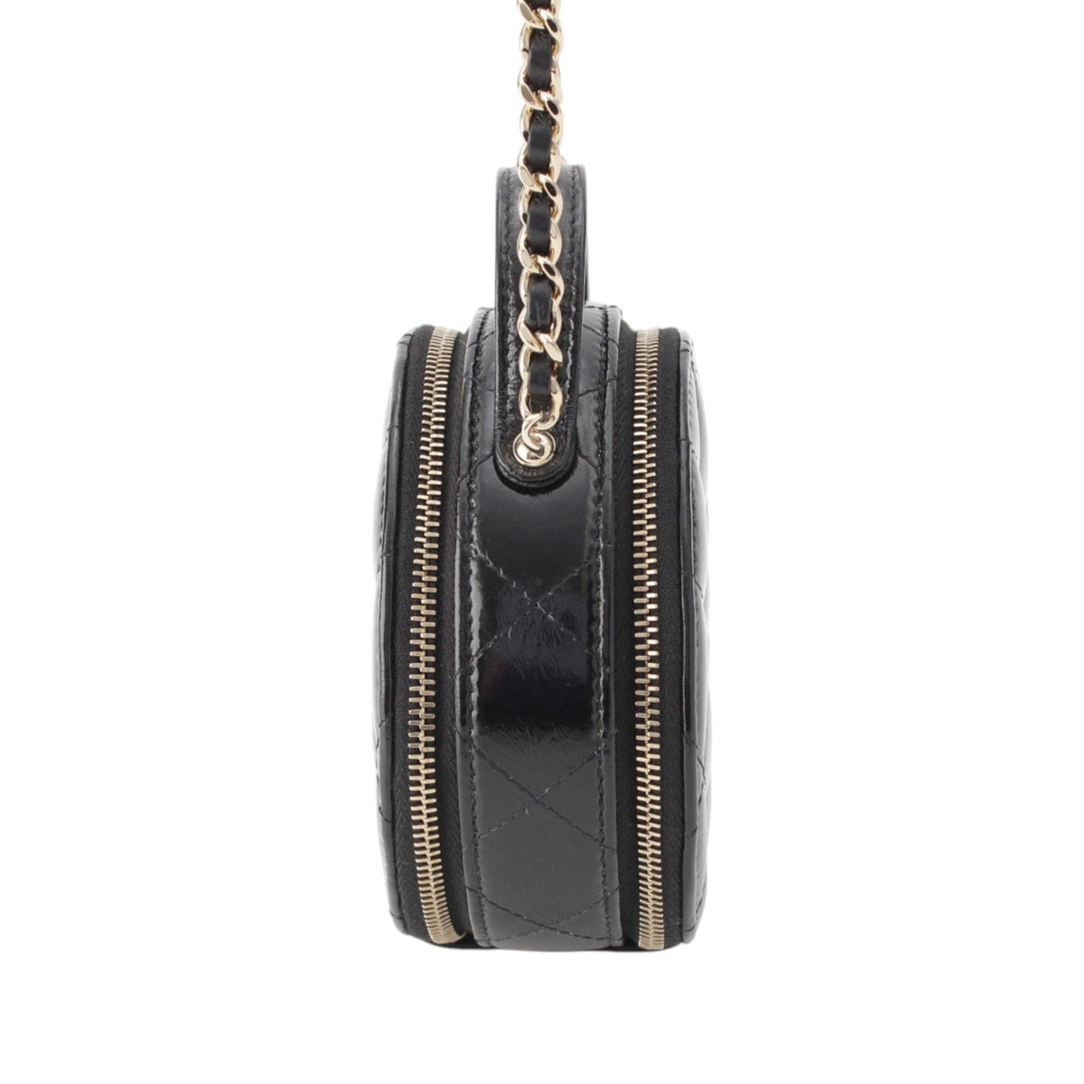 Chanel Quilted Glazed Lambskin Handle With Care Round Vanity Case with Chain