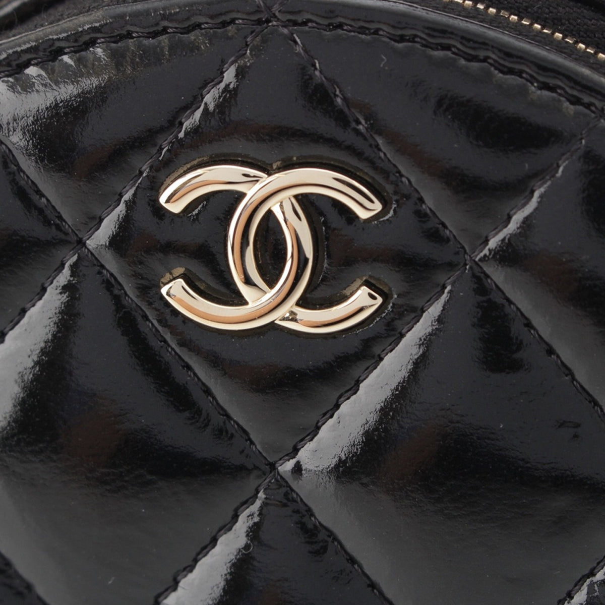 Chanel Quilted Glazed Lambskin Handle With Care Round Vanity Case with Chain
