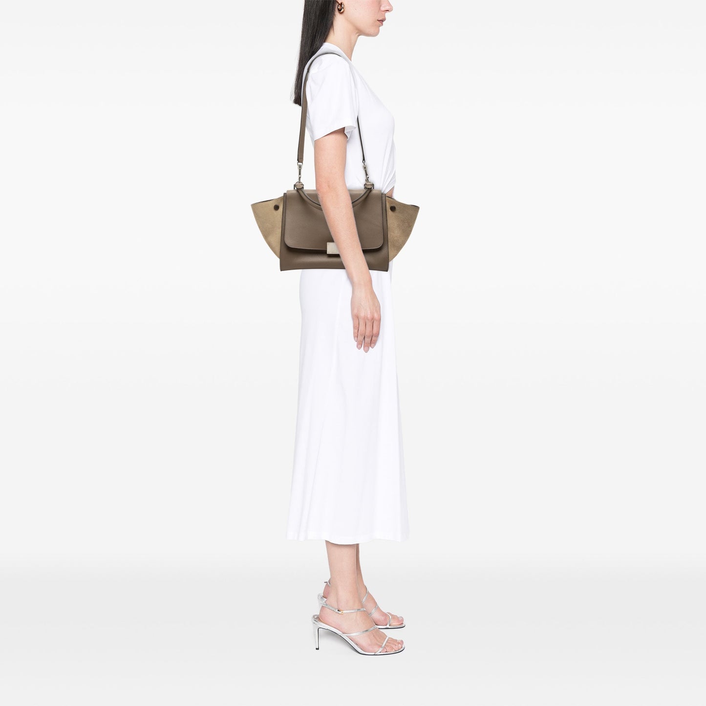 Celine Small Bicolor Calfskin and Suede Trapeze Satchel