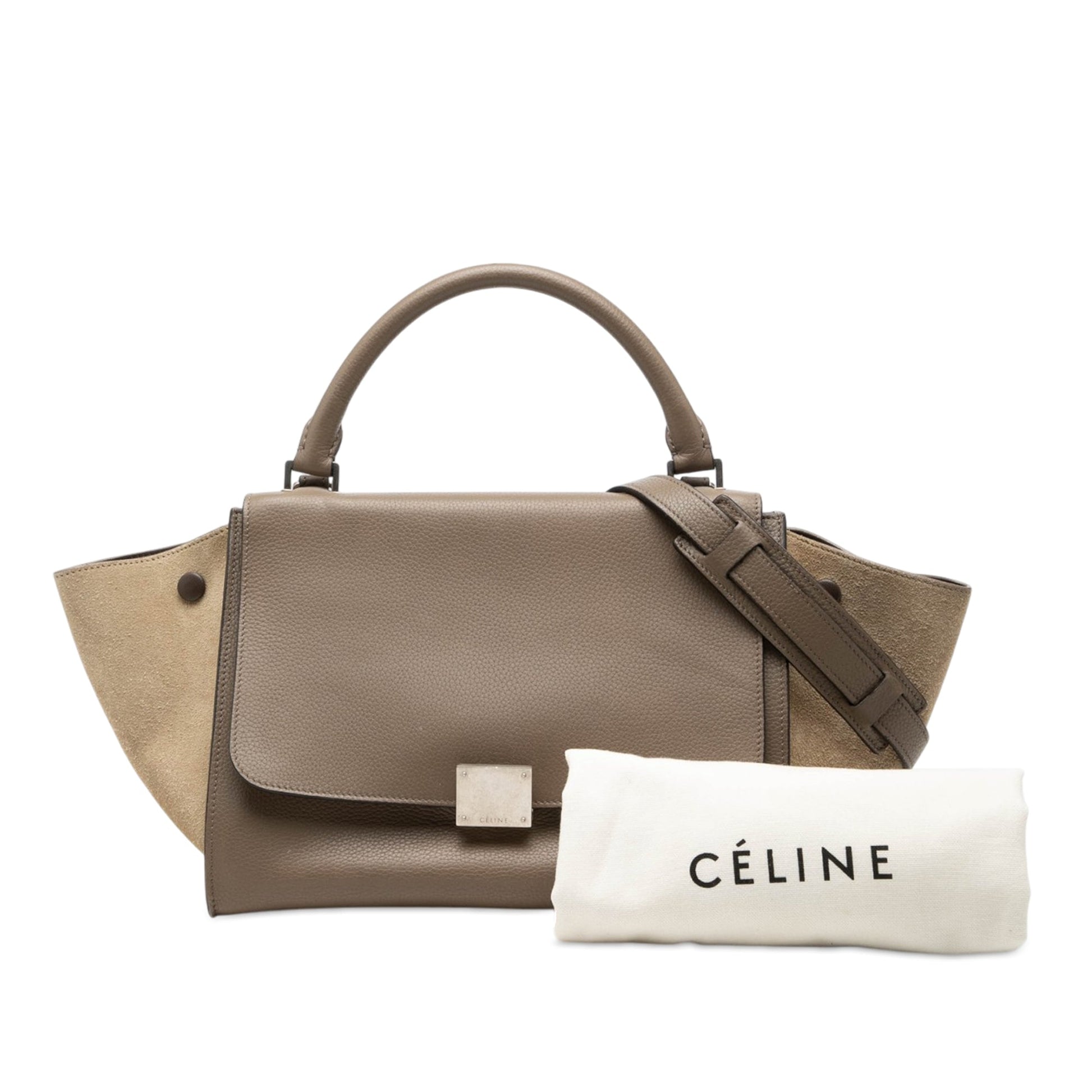 Celine Small Bicolor Calfskin and Suede Trapeze Satchel
