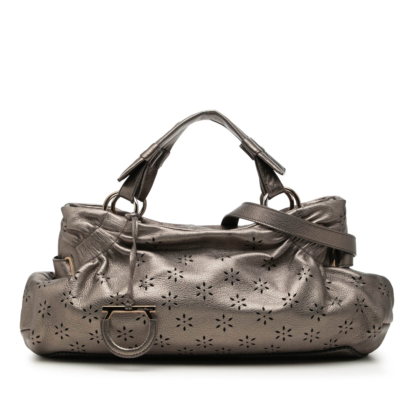 Ferragamo Perforated Metallic Calfskin Gancini Satchel