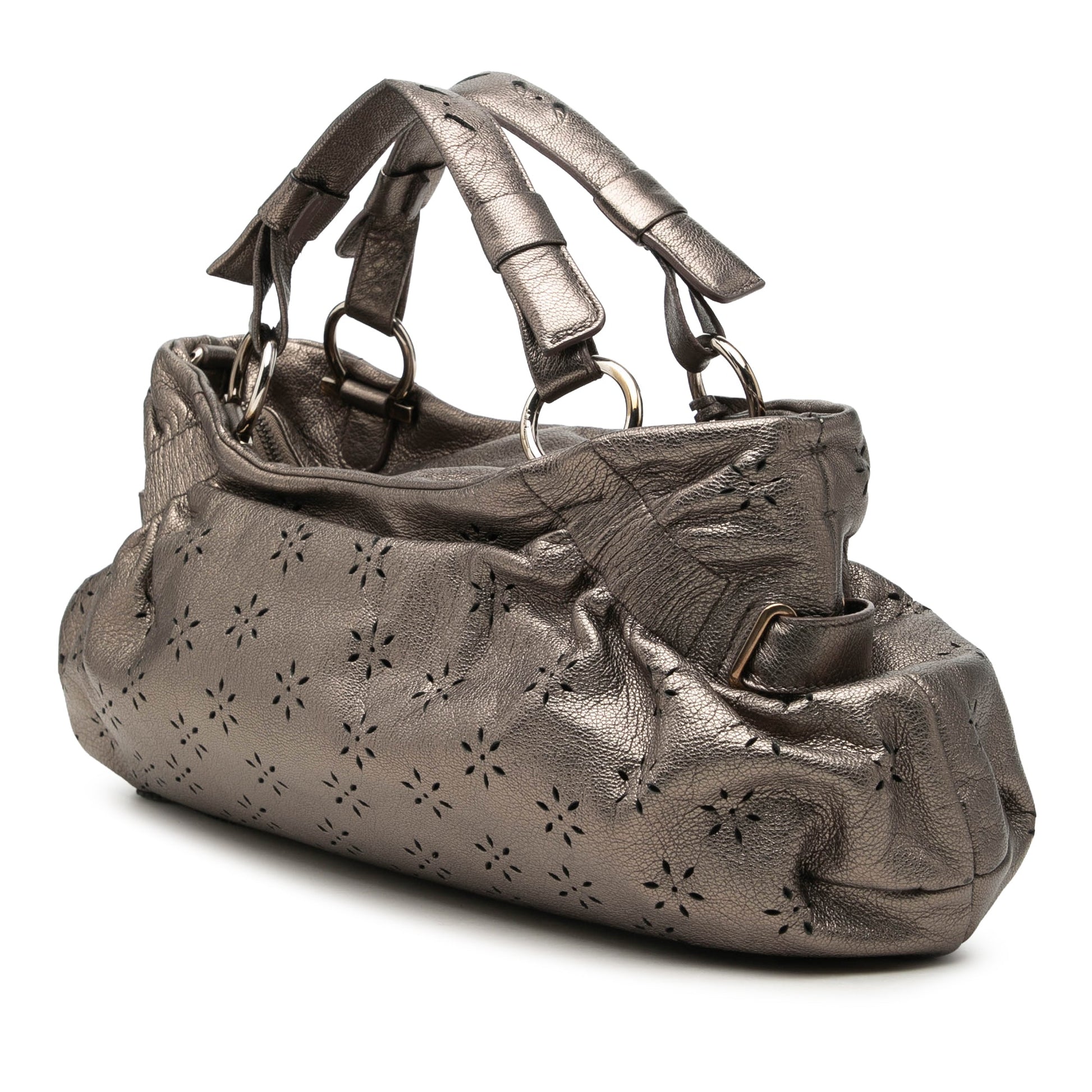 Ferragamo Perforated Metallic Calfskin Gancini Satchel