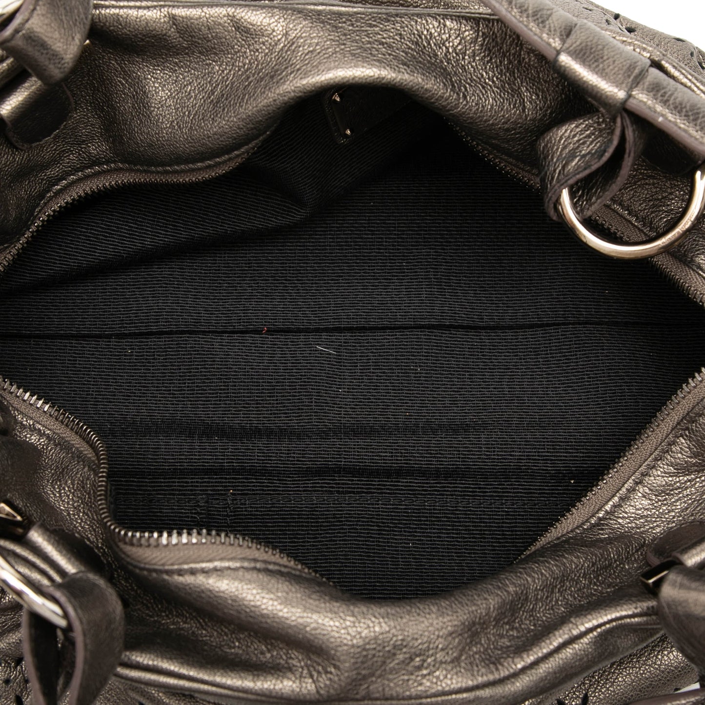 Ferragamo Perforated Metallic Calfskin Gancini Satchel