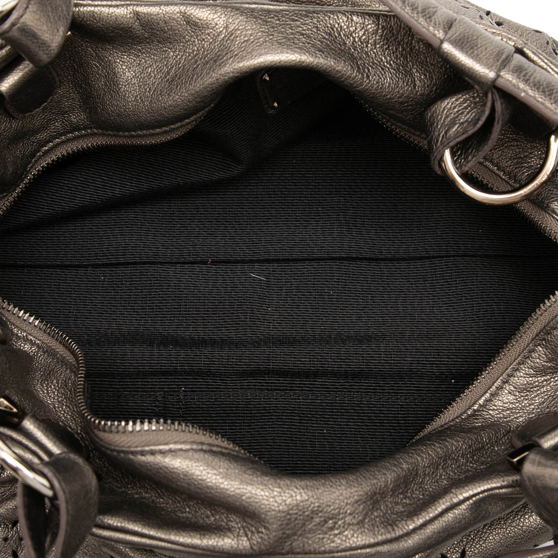 Ferragamo Perforated Metallic Calfskin Gancini Satchel