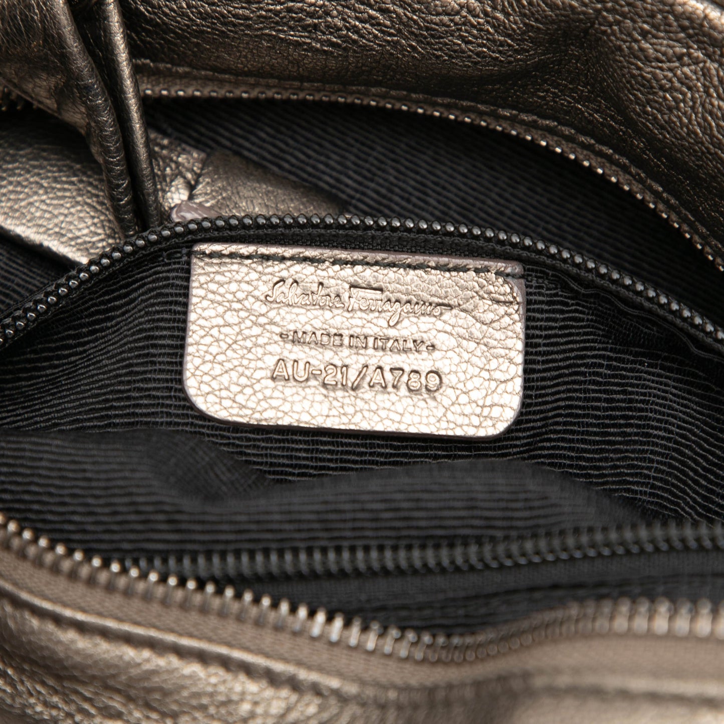 Ferragamo Perforated Metallic Calfskin Gancini Satchel