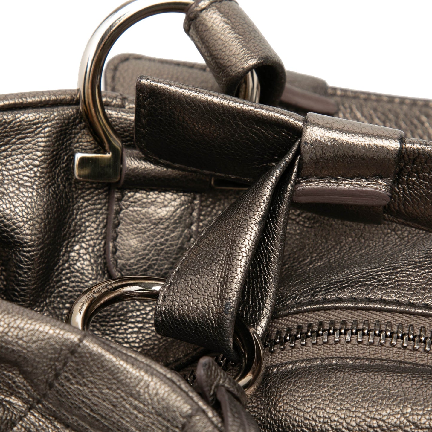 Ferragamo Perforated Metallic Calfskin Gancini Satchel