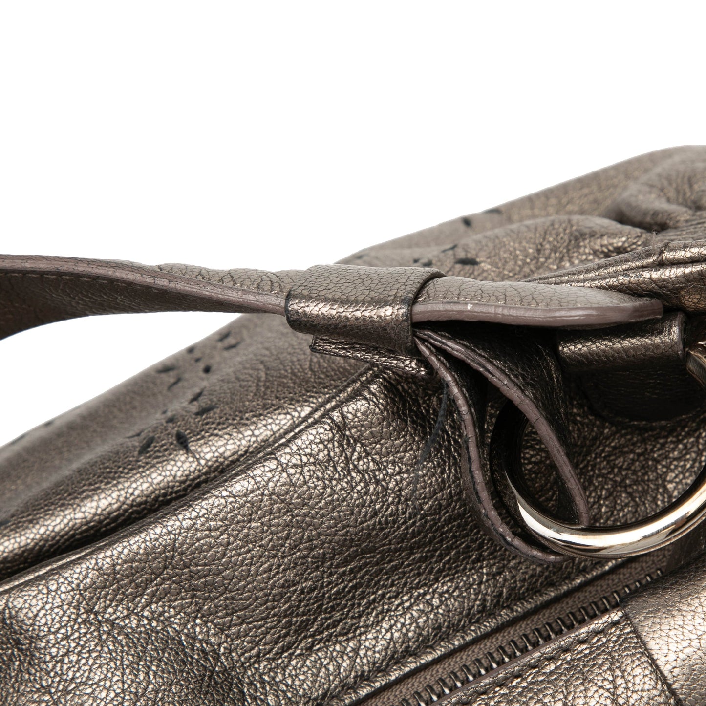Ferragamo Perforated Metallic Calfskin Gancini Satchel