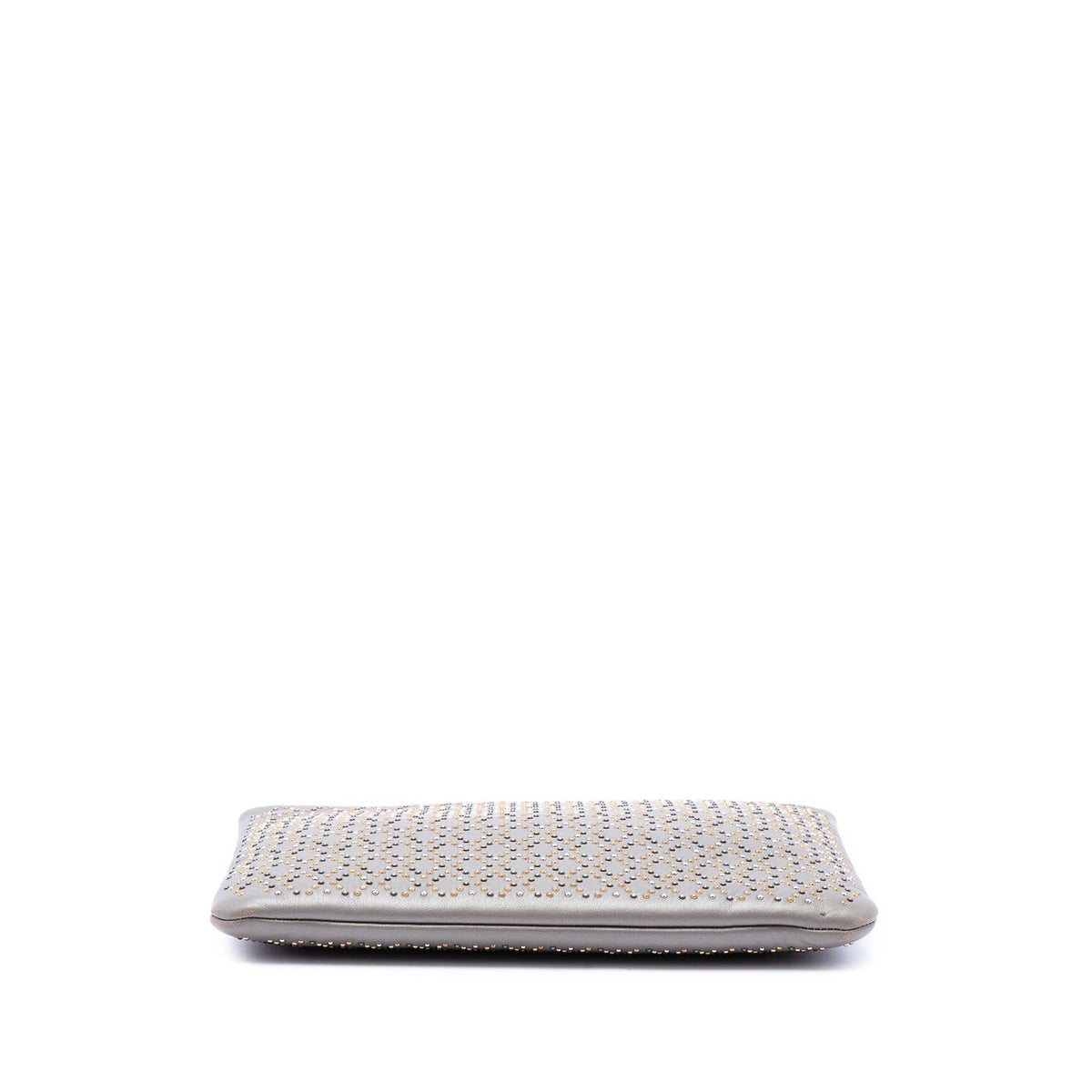 Chanel Medium Studded Lambskin O Case Clutch — Gray