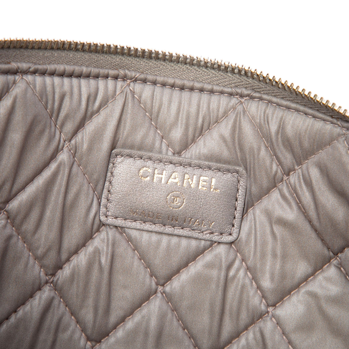 Chanel Medium Studded Lambskin O Case Clutch — Gray