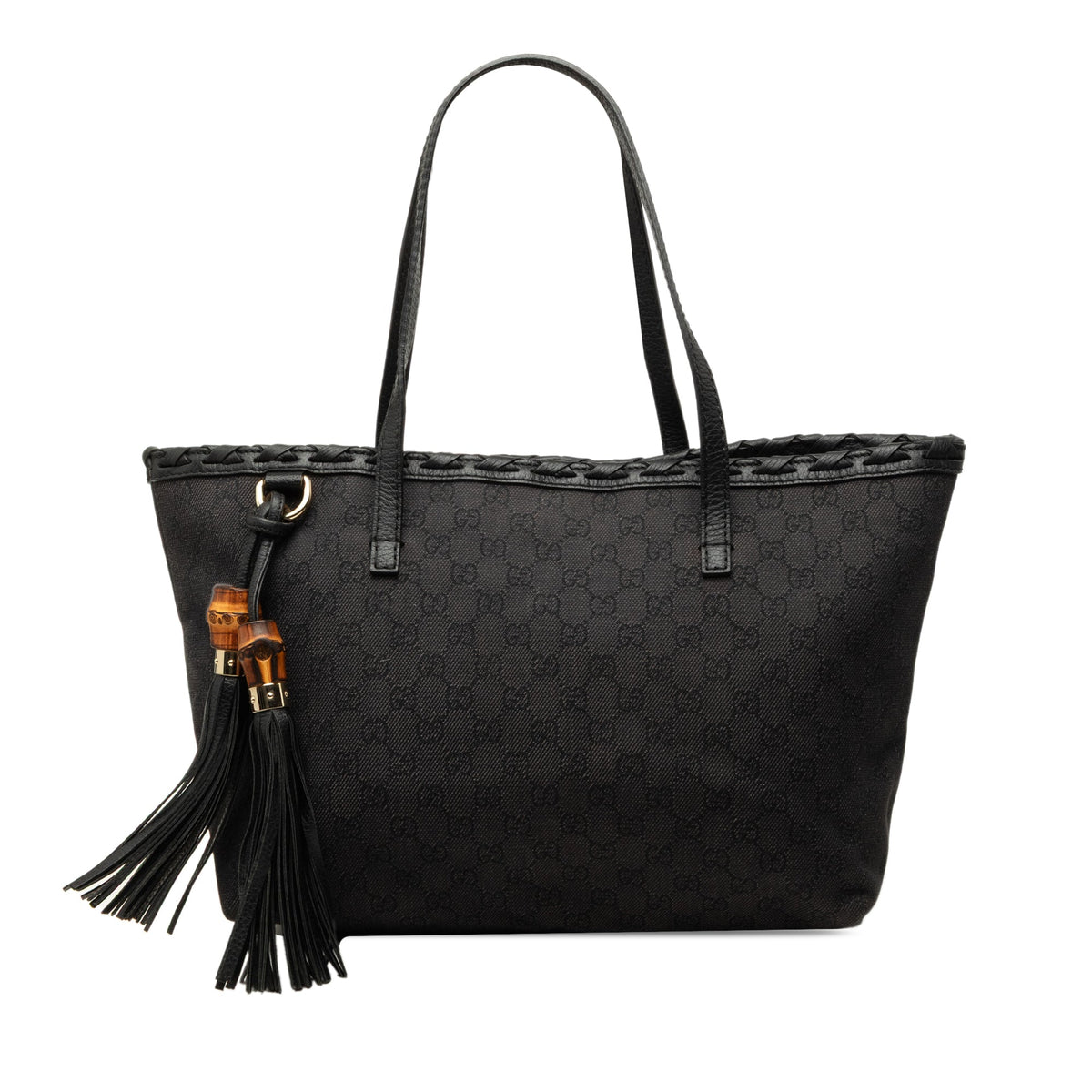 Gucci GG Denim Bamboo Tassel Tote