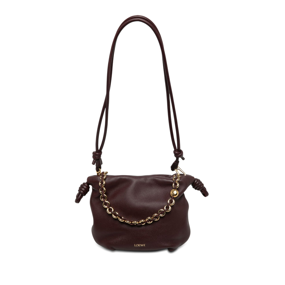 LOEWE Mini Mellow Nappa Donut Chain Flamenco Knot Clutch with Strap — Red