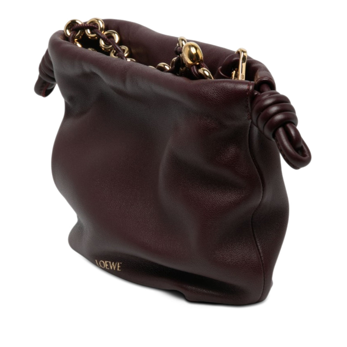 LOEWE Mini Mellow Nappa Donut Chain Flamenco Knot Clutch with Strap — Red