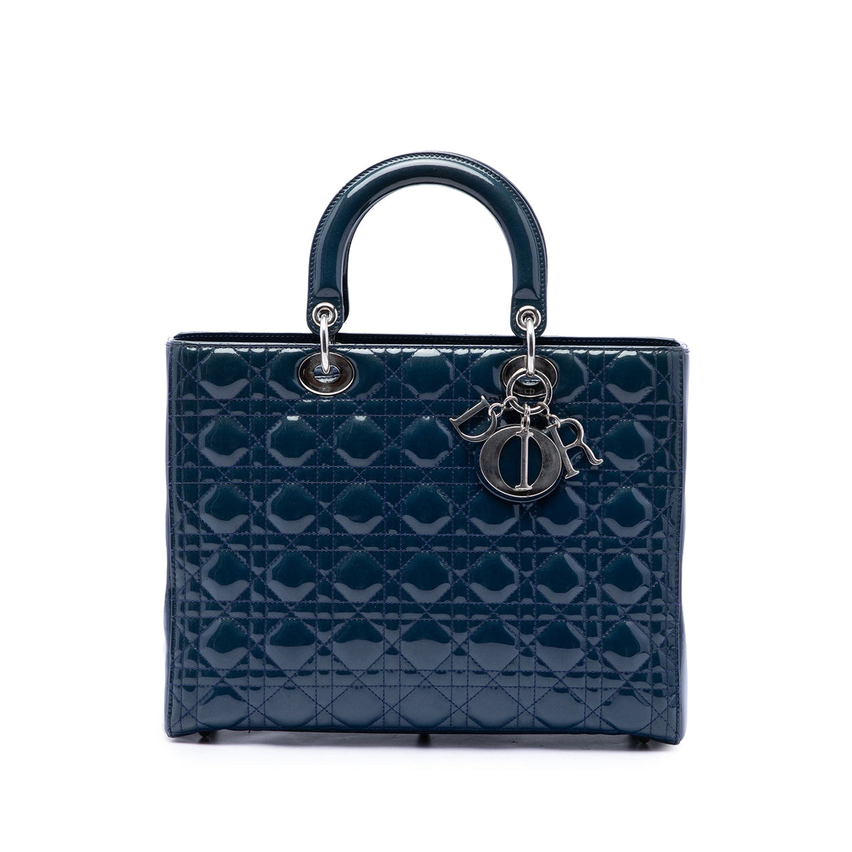 Dior Large Patent Cannage Lady Dior — Blue