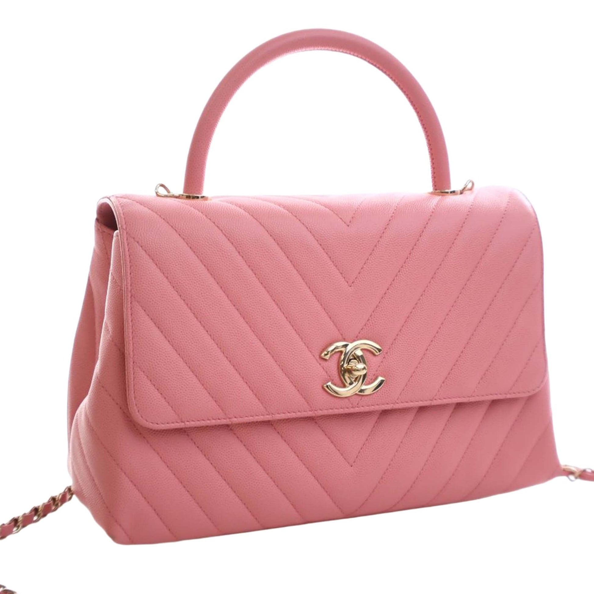 Chanel Small Caviar Chevron Coco Top Handle Bag